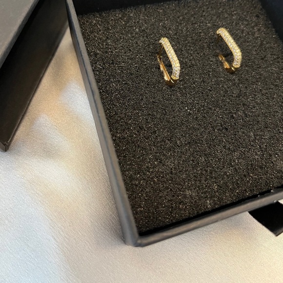 Gold Diamond Huggies - Picture 2 of 3